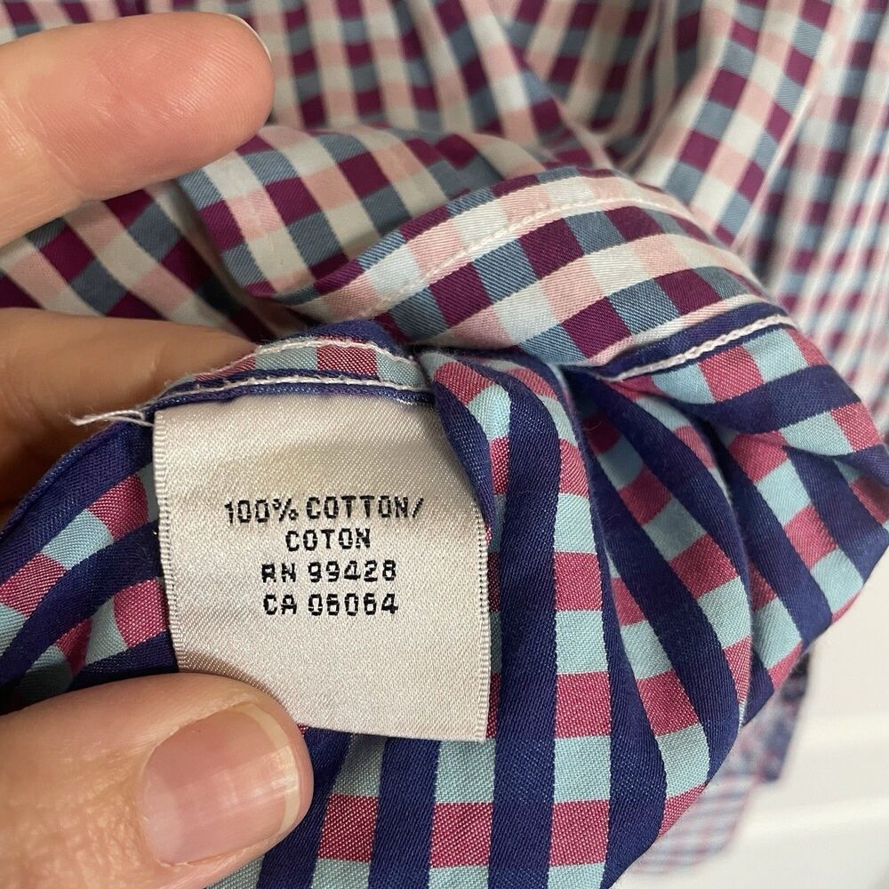 Bugatchi Button Down Shirt Mens XL Blue Pink Gingham Shaped Fit Cotton LS - Picture 8 of 9